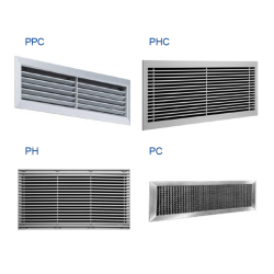 AGS, PH, PC, PM, PPC, PHC, PPBC, PBHC, Решетки вентиляционные, Trox, с горизонтальными или вертикальными ламелями, подвижными или неподвижными, с рамками или для скрытого монтажа